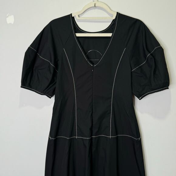 NWT Madewell Puff-Sleeve Drop-Waist Midi Dress Lightweight Cotton Black Size 0 - Picture 9 of 15